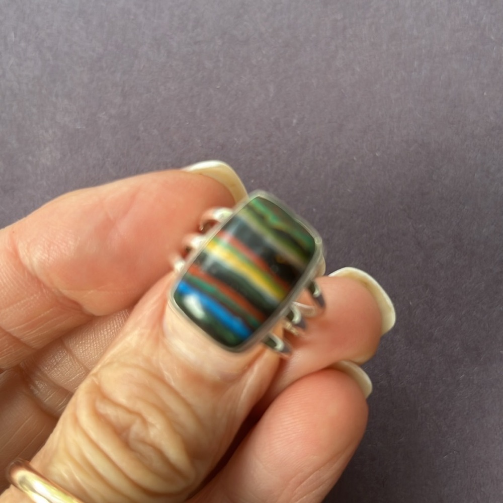 Rainbow Calsilica Stone in Sterling Silver Ring - Picture 5 of 6